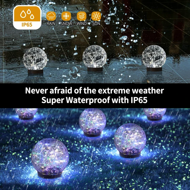 Alt view image 4 of 5 - Solar Globe Lights Outdoor Waterproof-Solar Balls for Garden Cracked Glass Ball Lights Outdoor-Solar Orbs for Outside-Decorations for Patio and Yard Lawn Backyard Decor