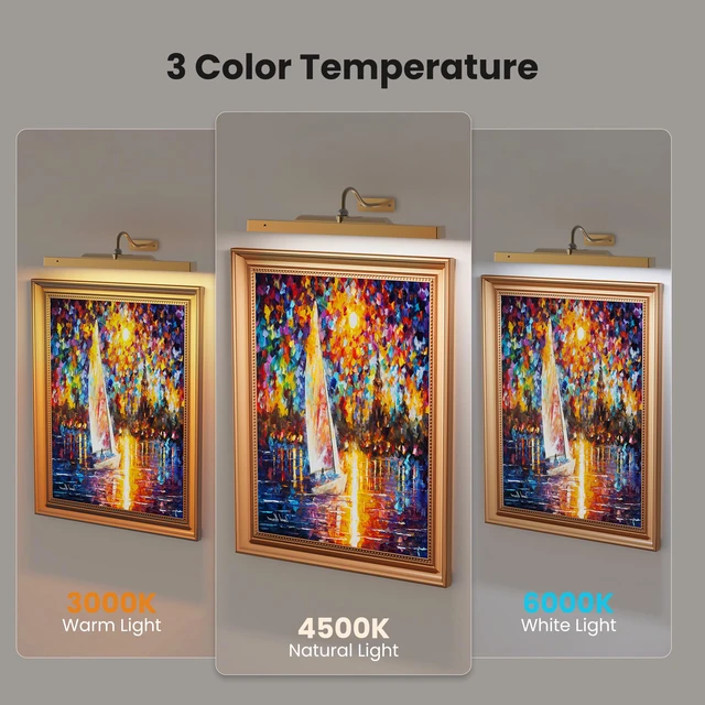 Alt view image 3 of 7 - Wireless Picture Light Battery Operated, 16in Picture Light for Wal, 2Pack Rechargeable 5000mAh Battery Wall Sconce for Wall Pictures, Gallery Artwork, Paintings, Portraits, Dartboards_Antique Gold