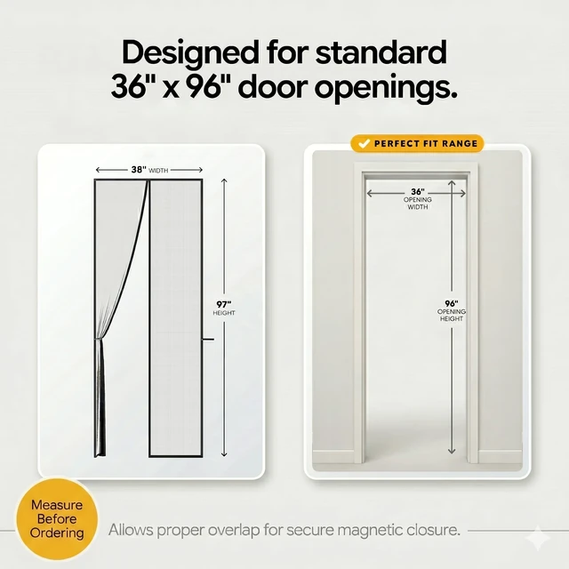 Alt view image 2 of 7 - Magnetic Screen Door - Self Sealing, Heavy Duty, Hands Free Mesh Partition Keeps Bugs Out - Pet and Kid Friendly - Patent Pending Keep Open Feature - 38 Inch x 97 Inch