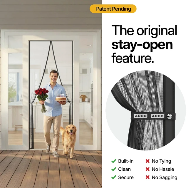 Alt view image 3 of 7 - Magnetic Screen Door - Self Sealing, Heavy Duty, Hands Free Mesh Partition Keeps Bugs Out - Pet and Kid Friendly - Patent Pending Keep Open Feature - 38 Inch x 97 Inch