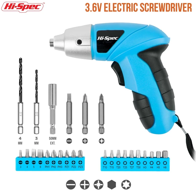 Alt view image 2 of 6 - 3.6V USB Electric Screwdriver for Home Repairs and Assembly, Blue 27pc, fast assembly help, common screw bit selection, LED visibility, compact grip, quick household fixes, organized storage