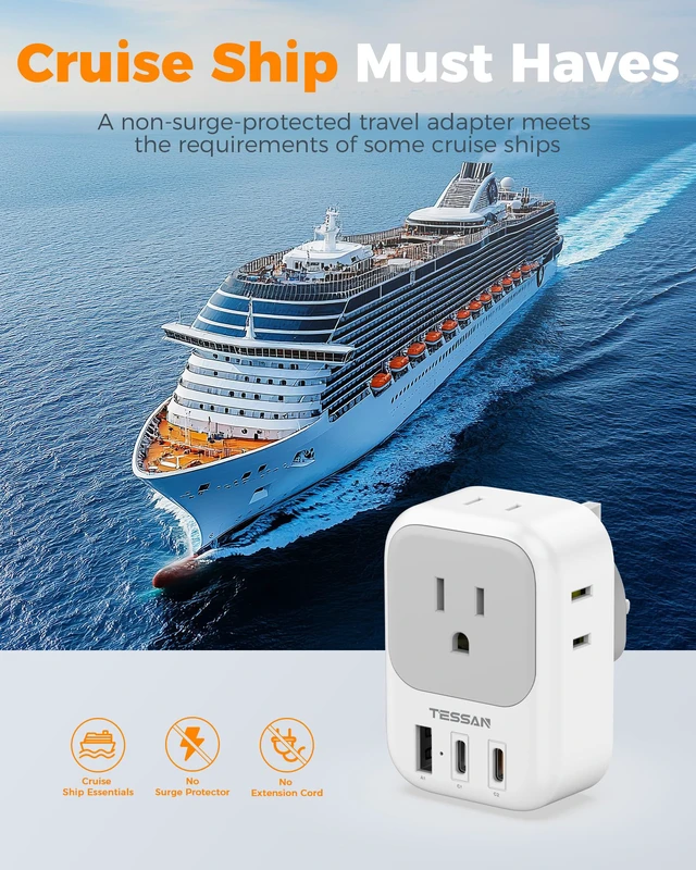 Alt view image 7 of 7 - UK Adapters for Travel 3 Pack, Type G Plug Adapter PD 20W, 4 AC Outlets, 3 USB Ports (2 USB C), US to UK Ireland England London Dubai Scotland Hong Kong UAE, For Travel