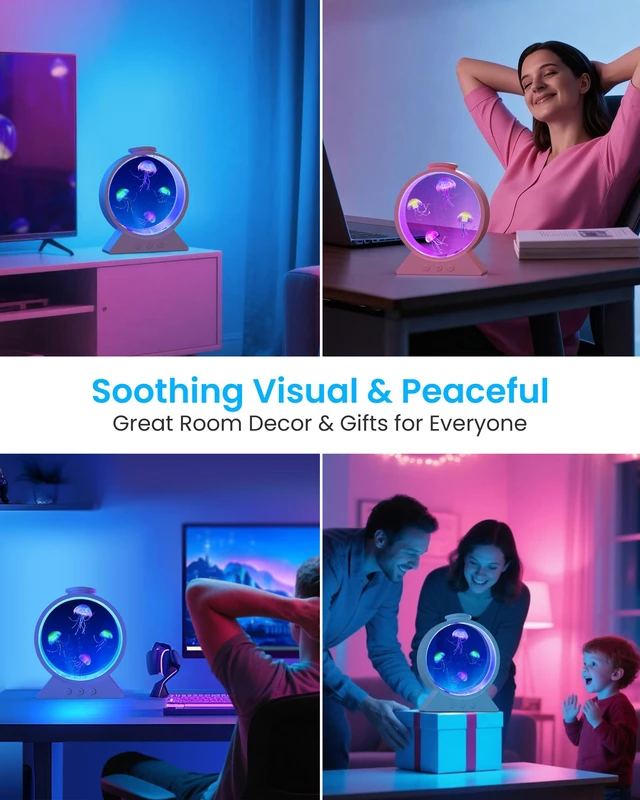 Alt view image 7 of 7 - Jellyfish Lamp for Sleep Anxiety Calming Night Light for Bedroom(Pink) Whisper-Quiet Sensory 7 Soft Color Modes Adjustable Water Flow 8H Auto-Off Timer Rounded Tank Lamp Gift for All Ages