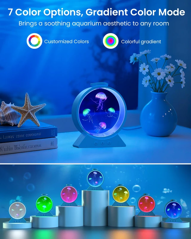 Alt view image 2 of 7 - Jellyfish Lamp for Sleep Anxiety Calming Night Light for Bedroom(Blue) Whisper-Quiet Sensory 7 Soft Color Modes Adjustable Water Flow 8H Auto-Off Timer Rounded Tank Lamp Gift for All Ages