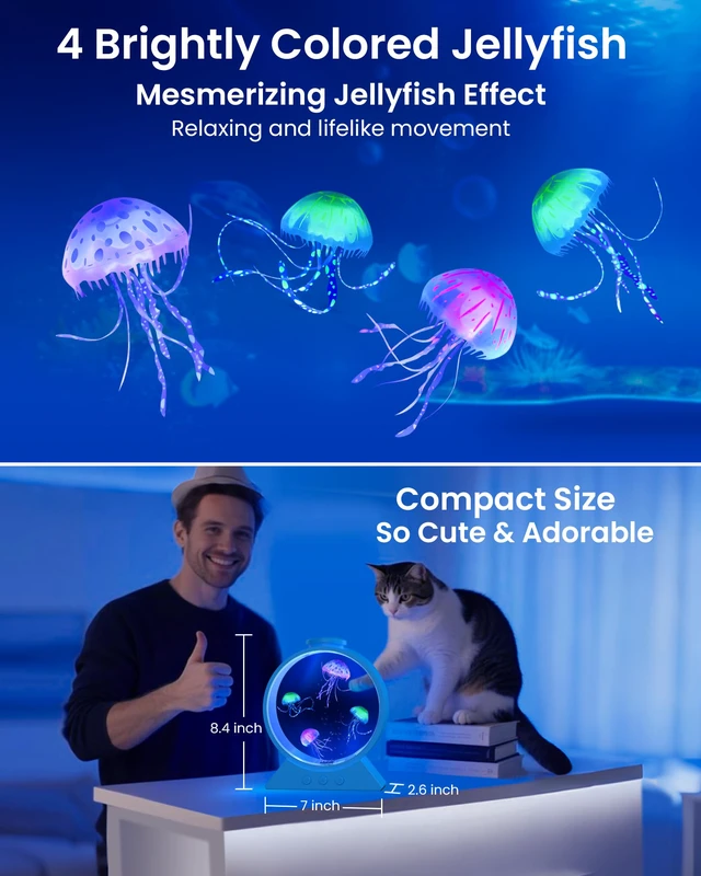 Alt view image 5 of 7 - Jellyfish Lamp for Sleep Anxiety Calming Night Light for Bedroom(Blue) Whisper-Quiet Sensory 7 Soft Color Modes Adjustable Water Flow 8H Auto-Off Timer Rounded Tank Lamp Gift for All Ages