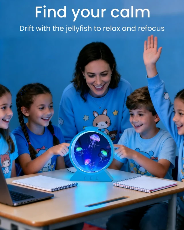 Alt view image 6 of 7 - Jellyfish Lamp for Sleep Anxiety Calming Night Light for Bedroom(Blue) Whisper-Quiet Sensory 7 Soft Color Modes Adjustable Water Flow 8H Auto-Off Timer Rounded Tank Lamp Gift for All Ages