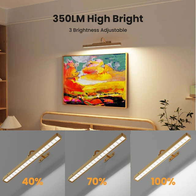 Alt view image 4 of 7 - Wireless Picture Light Battery Operated, 16in Picture Light for Wal, 2Pack Rechargeable 5000mAh Battery Wall Sconce for Wall Pictures, Gallery Artwork, Paintings, Portraits, Dartboards_Antique Gold