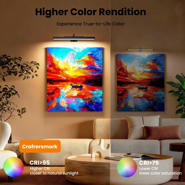 Alt view image 7 of 7 - 3Pack Picture Light Battery Operated, 16in Picture Light for Wall, 5000mAh Cordless Wall Lights with Controller,Art Light with Dimmable Cordless for Wall Painting,Frame, Portrait, Dartboard- Black