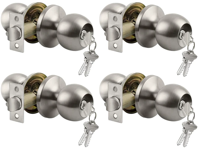 Main image of 4 Pack Door Knob with Lock and Key, Keyed Different, Satin Nickel Entry Door Knob, for Entrance and Front Door