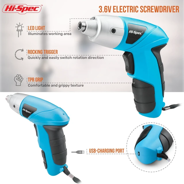 Alt view image 3 of 6 - 3.6V USB Electric Screwdriver for Home Repairs and Assembly, Blue 27pc, fast assembly help, common screw bit selection, LED visibility, compact grip, quick household fixes, organized storage