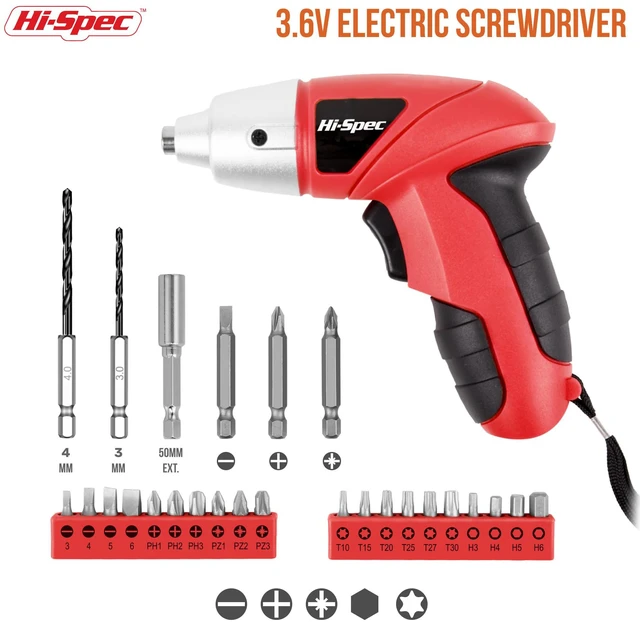 Alt view image 2 of 6 - 27pc 3.6V Red Small Power Electric Screwdriver Set. Cordless & Rechargeable with Driver Bit Set