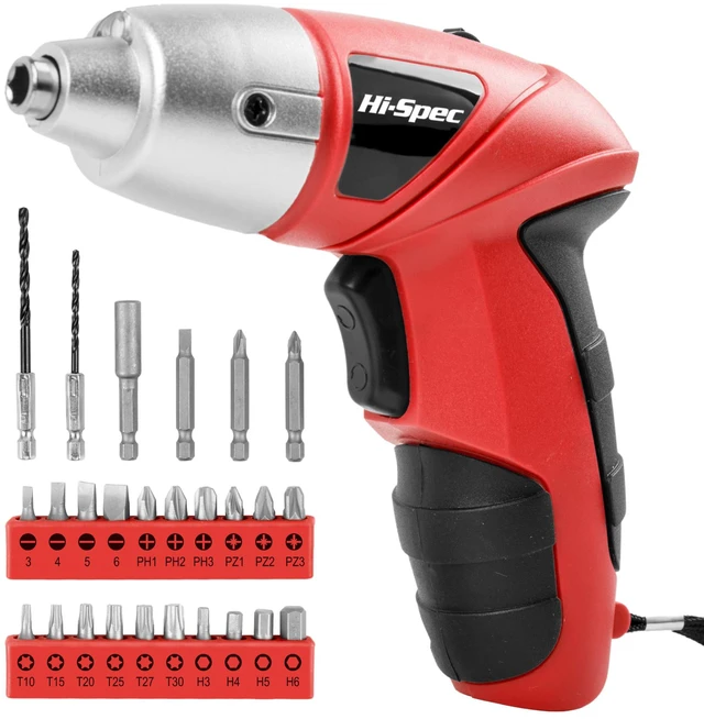Main image of 27pc 3.6V Red Small Power Electric Screwdriver Set. Cordless & Rechargeable with Driver Bit Set