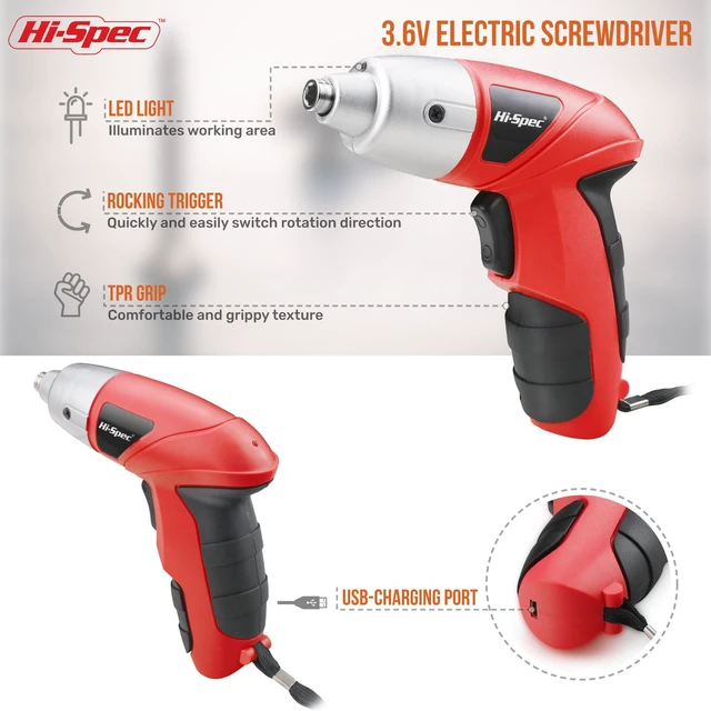 Alt view image 3 of 6 - 27pc 3.6V Red Small Power Electric Screwdriver Set. Cordless & Rechargeable with Driver Bit Set
