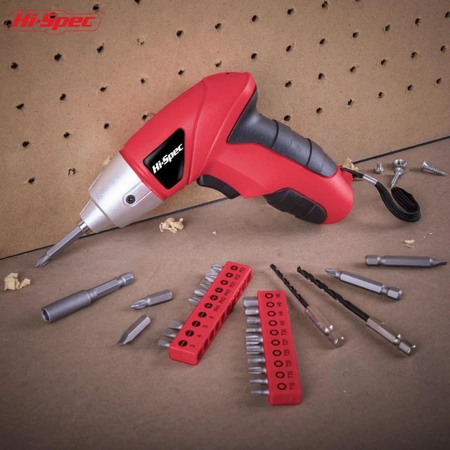 Alt view image 6 of 6 - 27pc 3.6V Red Small Power Electric Screwdriver Set. Cordless & Rechargeable with Driver Bit Set
