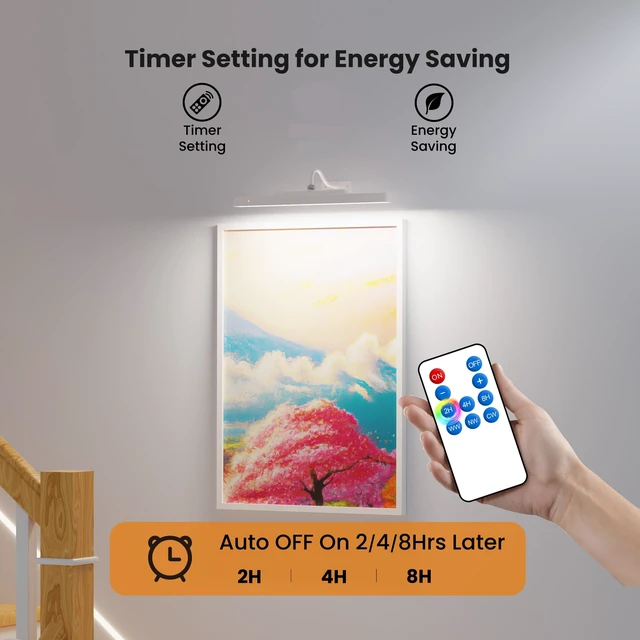 Alt view image 7 of 7 - Cordless White Picture Lights for Wall Artworks - Wireless Remote, 3 Modes Dimmable 350LM Above Frame Lighting, 5000mAh Rechargeable Battery Wall Mount for Photo, Gallery,Paintings,Dartboard(2-Pack)
