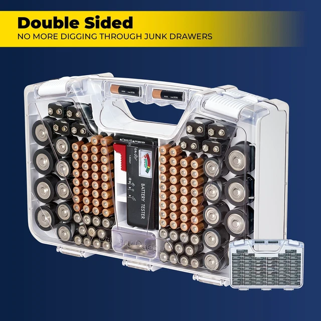 Alt view image 4 of 7 - Battery Daddy Storage & Organizer Case with Tester, Stores & Protects Up to 180 Batteries, Double-Sided, Clear Locking Lid, Secure Latches & Portable Carrying Handle - White (Batteries Not Included)