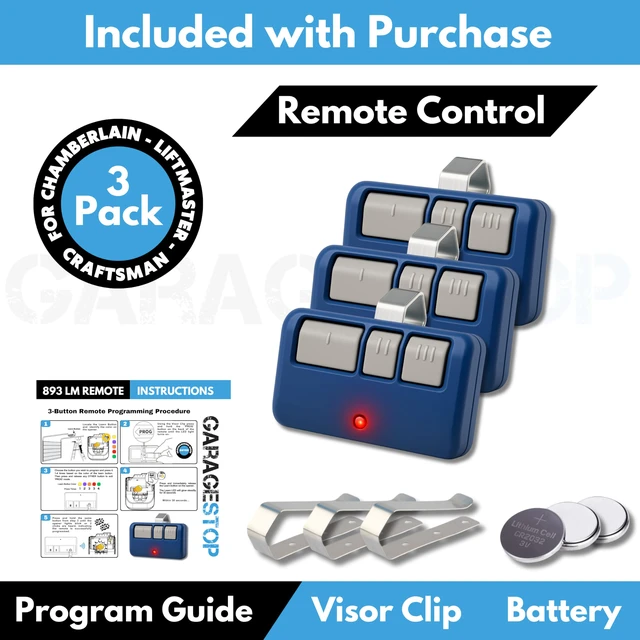 Alt view image 5 of 6 - 3X for 893LM 893Max 891LM Chamberlain Craftsman Liftmaster 3-Button Universal Door Opener Remote, Clicker Replacement for 5 Learn Button, Extra-long Range, Blue Shell