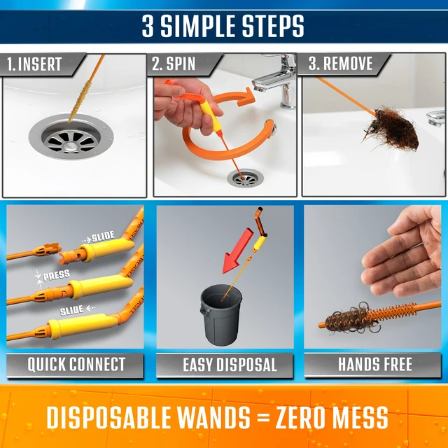Alt view image 3 of 7 - Drain Weasel Sink Snake Hair Clog Remover Tool Kit, 10 Wands Pipe, Bathroom, Bathtub Cleaner, 18-inch Long Refills, Flexible, Removable Handle, Made in The USA
