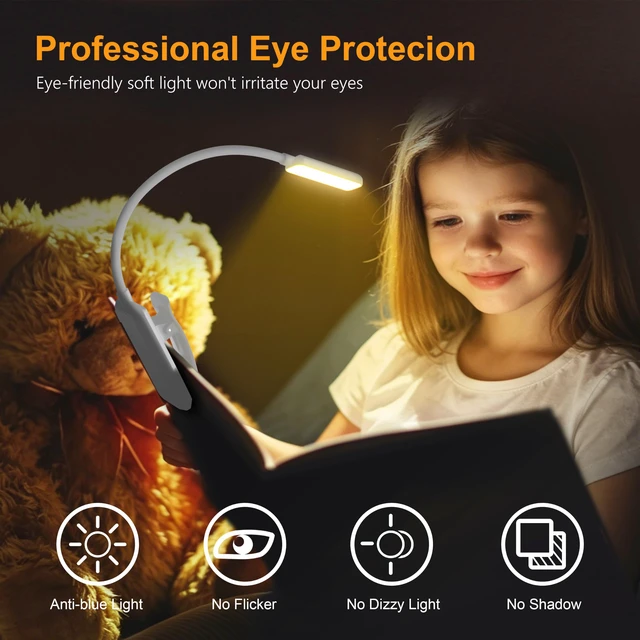 Alt view image 2 of 7 - 9 LED Rechargeable Book Light for Reading in Bed Eye Caring 3 Color Temps,Stepless Dimming Brightness,80 Hrs Runtime Small Lightweight Clip On Book Reading Light-White