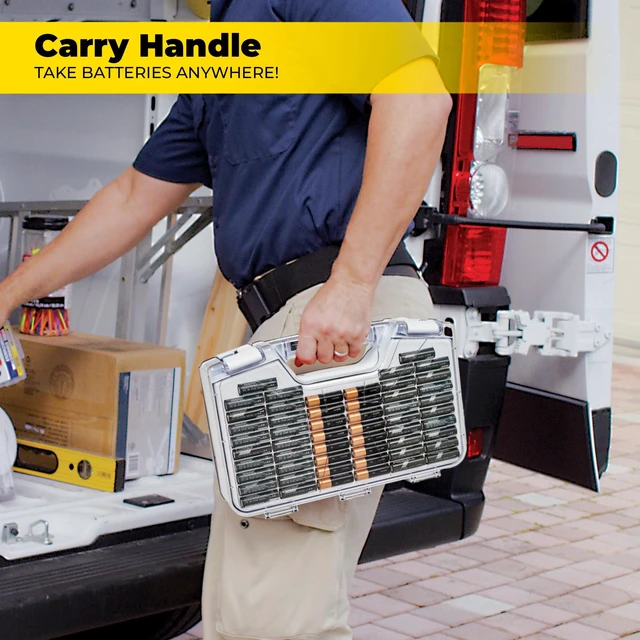Alt view image 5 of 7 - Battery Daddy Storage & Organizer Case with Tester, Stores & Protects Up to 180 Batteries, Double-Sided, Clear Locking Lid, Secure Latches & Portable Carrying Handle - White (Batteries Not Included)