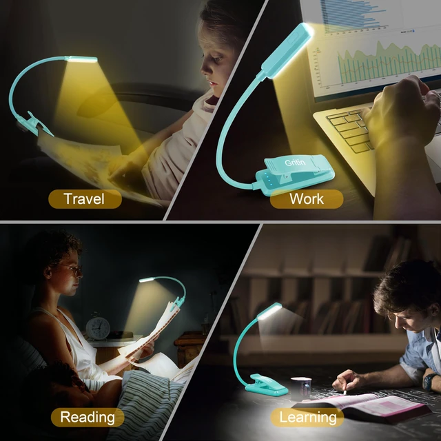 Alt view image 7 of 7 - 9 LED Rechargeable Book Light for Reading in Bed Eye Caring 3 Color Temps,Stepless Dimming Brightness,80 Hrs Runtime Small Lightweight Clip On Book Reading Light-Blue