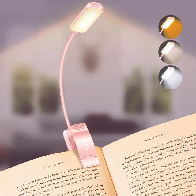Main image of 9 LED Rechargeable Book Light for Reading in Bed Eye Caring 3 Color Temps,Stepless Dimming Brightness,80 Hrs Runtime Small Lightweight Clip On Book Reading Light-Pink