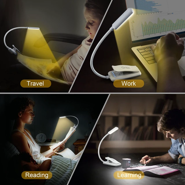 Alt view image 7 of 7 - 9 LED Rechargeable Book Light for Reading in Bed Eye Caring 3 Color Temps,Stepless Dimming Brightness,80 Hrs Runtime Small Lightweight Clip On Book Reading Light-White