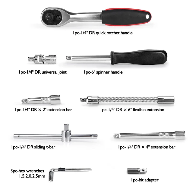Alt view image 4 of 6 - 46 Pieces 1/4 inch Drive Socket Ratchet Wrench Set Nickel Tool Pearl nickel coating with 72-Teeth Ratchet Wrench S2 Bit Socket Set Suitable Auto Repairing and Household with Storage Case