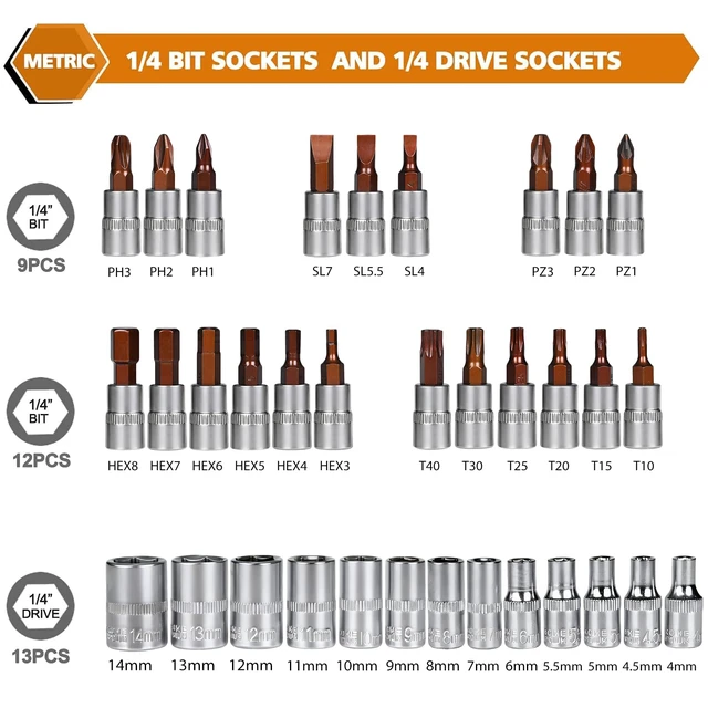 Alt view image 3 of 6 - 46 Pieces 1/4 inch Drive Socket Ratchet Wrench Set Nickel Tool Pearl nickel coating with 72-Teeth Ratchet Wrench S2 Bit Socket Set Suitable Auto Repairing and Household with Storage Case