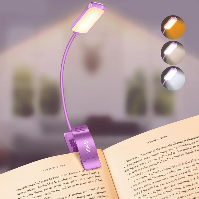 Main image of 9 LED Rechargeable Book Light for Reading in Bed | Eye Caring 3 Color Temps,Stepless Dimming Brightness,80 Hrs Runtime Small Lightweight Clip On Book Reading Light-Dark Purple