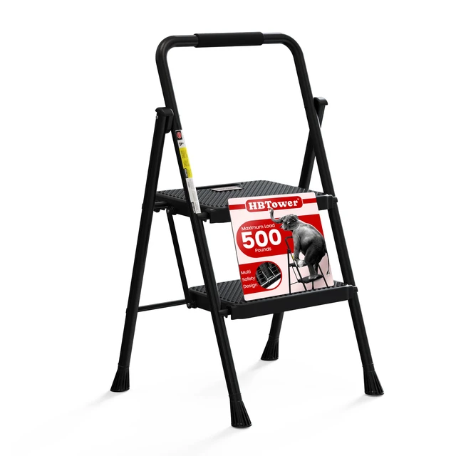 Main image of Step Ladder, Folding Step Stool with Wide Anti-Slip Pedal Sturdy Steel Ladder, Convenient Handrail, Lightweight, Portable Steel Step Stool