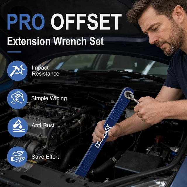 Alt view image 2 of 7 - 3/8 inch Pro Offset Extension Wrench Impact Wrench Extender Tool Socket Set Versatile 1/4", 3/8", and 1/2" Square Drive Adapters, Universal Extensions Wrench for Small Tight Spaces Fasteners
