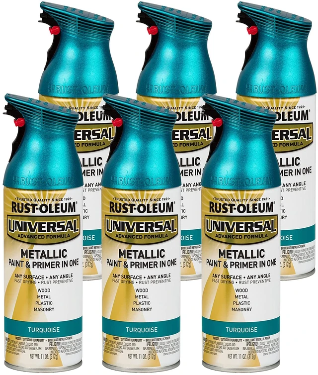 Main image of Universal All Surface Metallic Spray Paint, Turquoise Interior/Exterior, Fast Dry, Rust Preventive, Strong Adhesion, Patented Comfort Trigger Sprays from Any Angle, 11 oz, 6 Pack