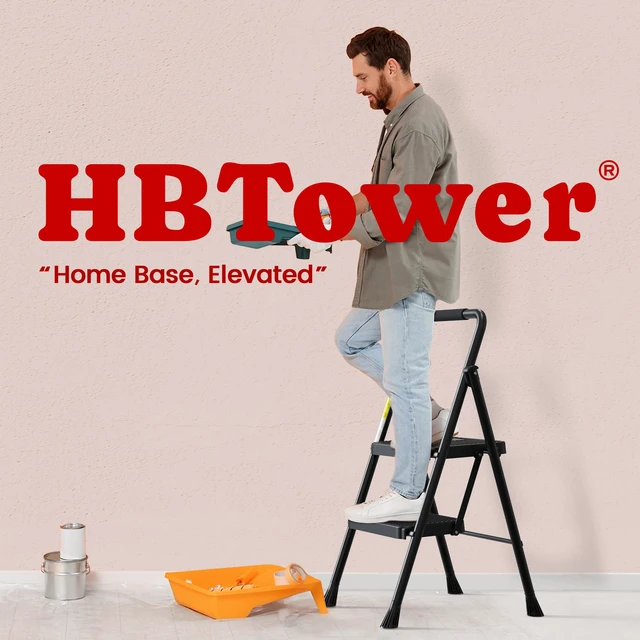 Alt view image 7 of 7 - Step Ladder, Folding Step Stool with Wide Anti-Slip Pedal Sturdy Steel Ladder, Convenient Handrail, Lightweight, Portable Steel Step Stool