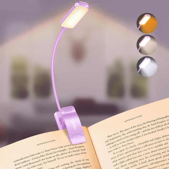 Main image of 9 LED Rechargeable Book Light for Reading in Bed Eye Caring 3 Color Temps,Stepless Dimming Brightness,80 Hrs Runtime Small Lightweight Clip On Book Reading Light-Purple