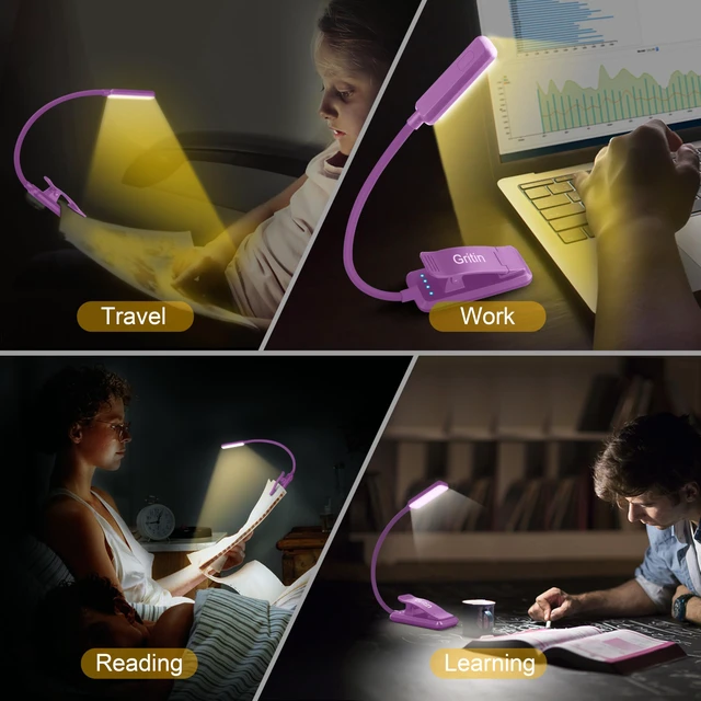 Alt view image 7 of 7 - 9 LED Rechargeable Book Light for Reading in Bed | Eye Caring 3 Color Temps,Stepless Dimming Brightness,80 Hrs Runtime Small Lightweight Clip On Book Reading Light-Dark Purple