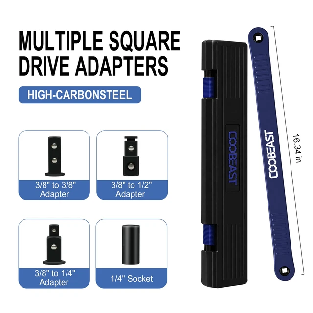 Alt view image 5 of 7 - 3/8 inch Pro Offset Extension Wrench Impact Wrench Extender Tool Socket Set Versatile 1/4", 3/8", and 1/2" Square Drive Adapters, Universal Extensions Wrench for Small Tight Spaces Fasteners