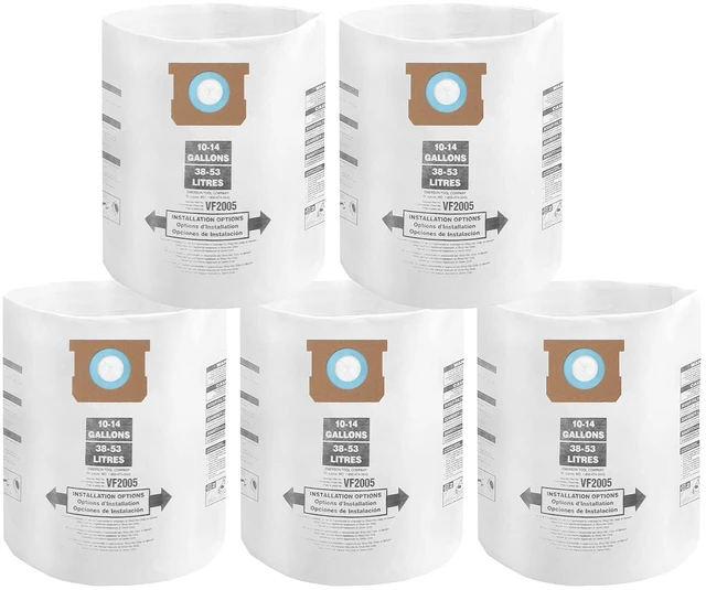 Main image of 5 Pack Shop Vac Bags 10-14 Gallon Type F/I 90662 90672 Original Stardard Drying Using Vac Bags for 2-1/2" Port Vacuum