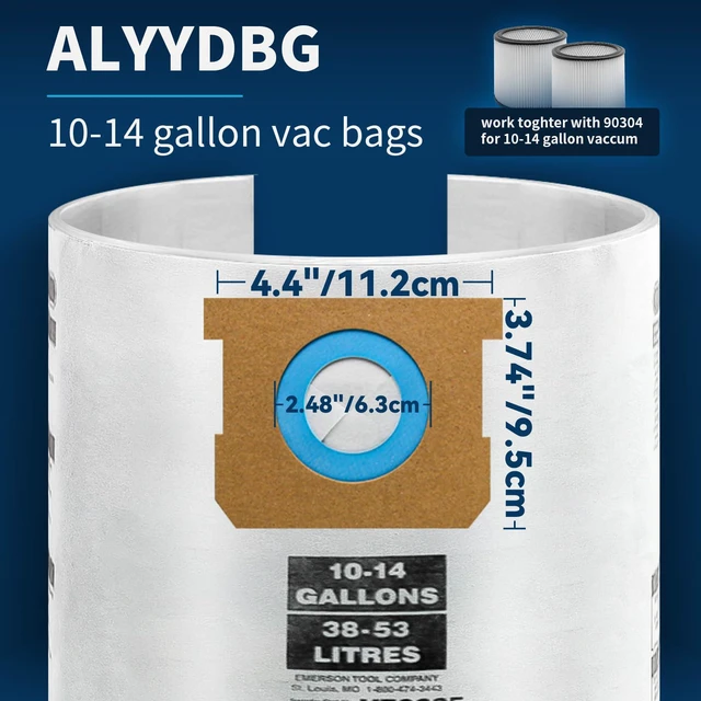 Alt view image 3 of 6 - 5 Pack Shop Vac Bags 10-14 Gallon Type F/I 90662 90672 Original Stardard Drying Using Vac Bags for 2-1/2" Port Vacuum