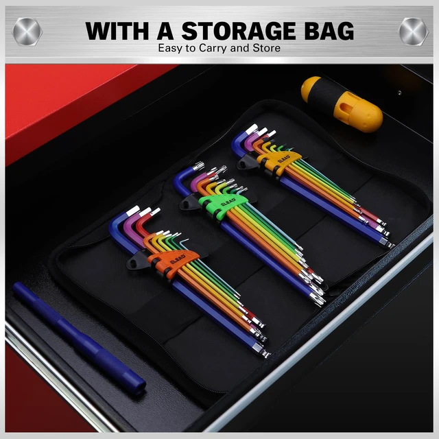 Alt view image 6 of 7 - 29-Piece Hex & Torx Key Set: Rainbow Colored Allen Wrench Set, SAE(1/16"-3/8") & Metric(1.5mm-10mm) & Torx(T10-T50), Long Arm Ball End, Allen Keys with T-Handle and Extension Bar