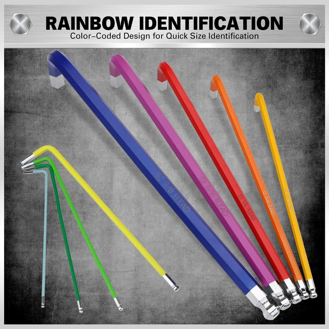Alt view image 5 of 7 - 29-Piece Hex & Torx Key Set: Rainbow Colored Allen Wrench Set, SAE(1/16"-3/8") & Metric(1.5mm-10mm) & Torx(T10-T50), Long Arm Ball End, Allen Keys with T-Handle and Extension Bar
