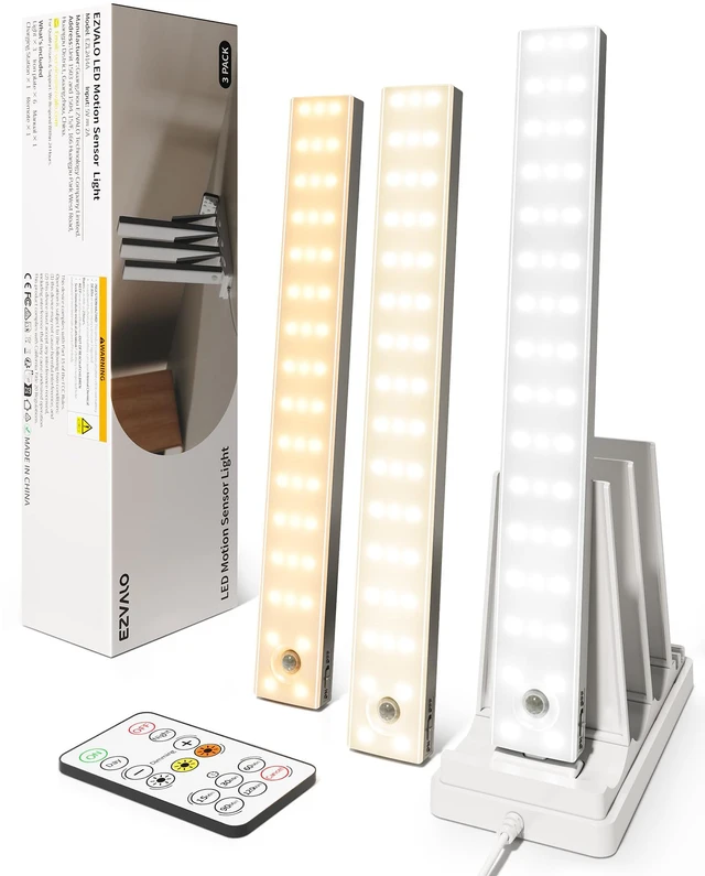 Main image of 13inch Under Cabinet Lighting with Charging Station, 3200mAh Rechargeable Wireless Motion Sensor Lights, 96 LEDs, 3 Color Temps, Dimmable, Timer, Magnetic, with Remote for Kitchen (3 Pack)
