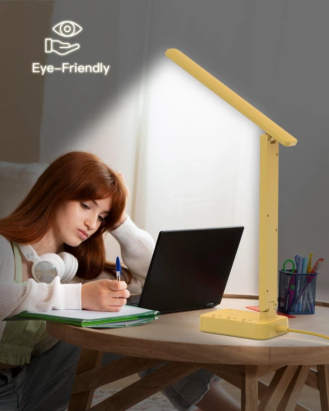 Alt view image 6 of 7 - LED Desk Lamp, Power Strip with 3 Outlets 4 USB Charging Ports(2 USBC), 4 Modes 5 Level Brightness Touch Lamp, Small Desk Lamp for Home Office College Dorm Room Essentials, Yellow