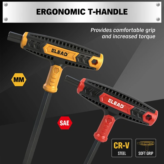 Alt view image 5 of 7 - 14-Piece T-handle Allen Wrench Set, Metric 2.5mm-10mm & SAE 1/8"-3/8" Portable Hex Key, Long Arm Allen Key Set with Storage Box for Basic Home Repair and Mechanical Maintenance