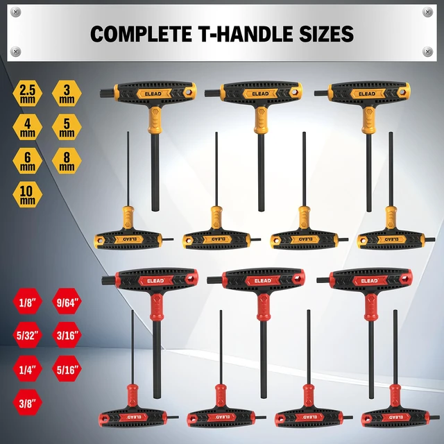 Alt view image 2 of 7 - 14-Piece T-handle Allen Wrench Set, Metric 2.5mm-10mm & SAE 1/8"-3/8" Portable Hex Key, Long Arm Allen Key Set with Storage Box for Basic Home Repair and Mechanical Maintenance