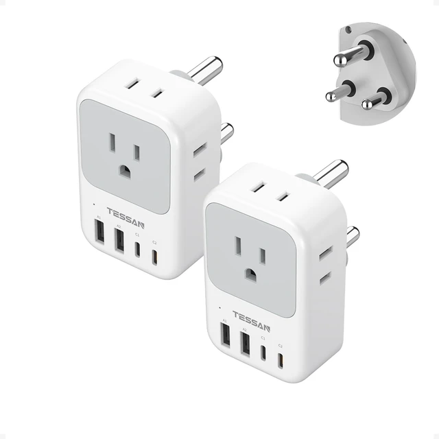 Main image of South Africa Travel Plug Adapter 2 Pack, PD 20W Type M Adapter 4 AC Outlets, 4 USB Ports (2 USB C), South Africa Power Adapter, US to Nepal Botswana Namibia Bhutan