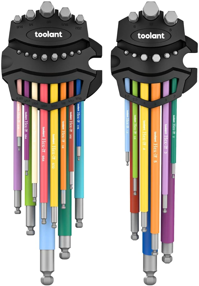 Main image of toolant Allen Wrenches Sets 22pcs(Metric&SAE), Extra Long Arm Allen Key Set with Ball End, Crafted Hex Key Set with Color Coded Sleeves, Unique Patented Holder Design for Magnetizing and Demagnetizing