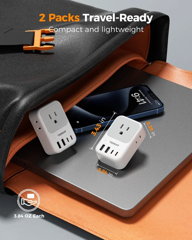 Alt view image 6 of 7 - US to India Plug Adapter 2 Pack, PD 20W Type D Travel Adapter 4 AC Outlets, 4 USB Ports (2 USB C), USA to Bangladesh Nepal Maldives Pakistan Yemen