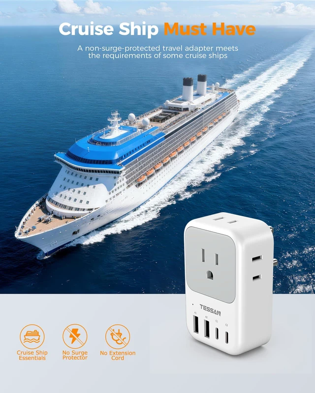 Alt view image 7 of 7 - US to India Plug Adapter 2 Pack, PD 20W Type D Travel Adapter 4 AC Outlets, 4 USB Ports (2 USB C), USA to Bangladesh Nepal Maldives Pakistan Yemen