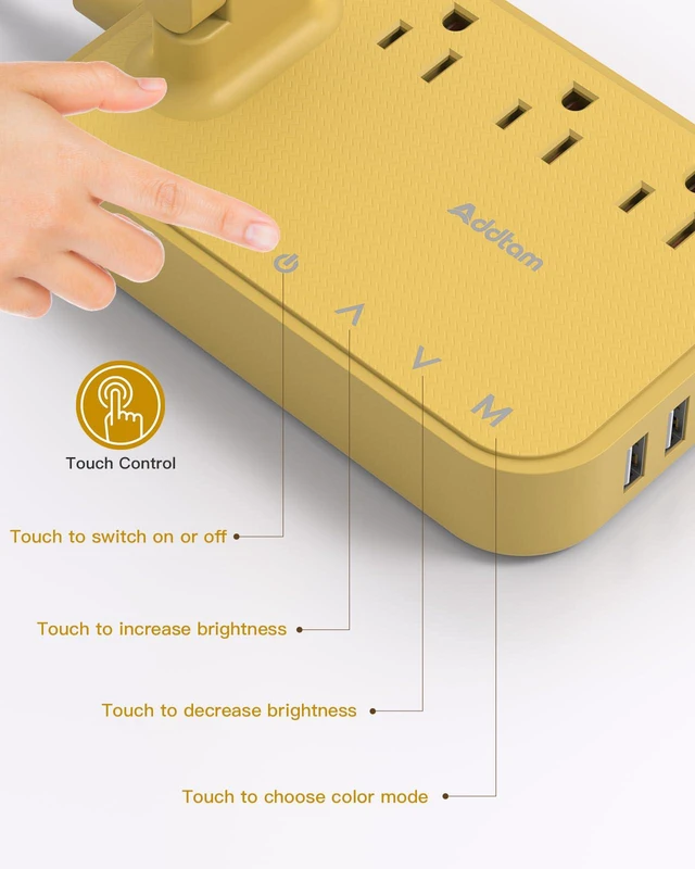 Alt view image 7 of 7 - LED Desk Lamp, Power Strip with 3 Outlets 4 USB Charging Ports(2 USBC), 4 Modes 5 Level Brightness Touch Lamp, Small Desk Lamp for Home Office College Dorm Room Essentials, Yellow